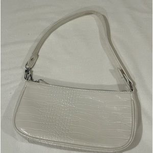 White faux crocodile purse